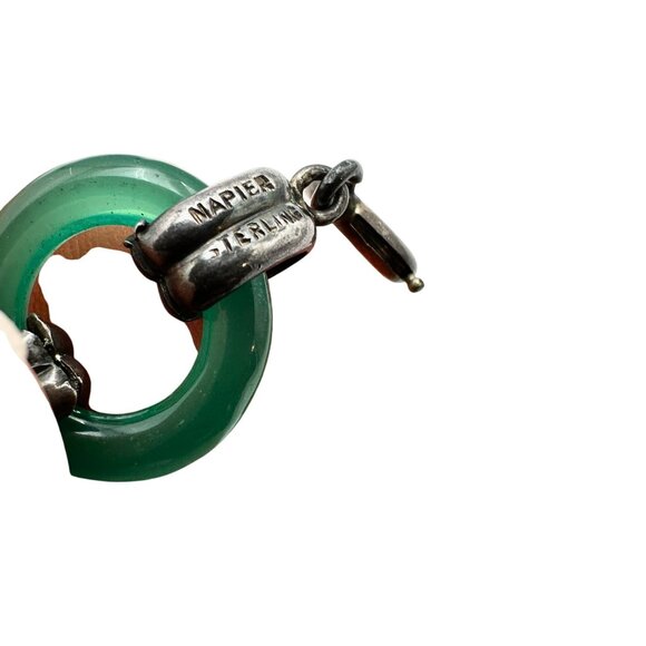 VIntage Napier Sterling Silver Green Czech Glass Bracelet 6.5 Inch - Picture 5 of 5